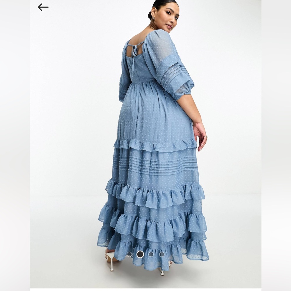 ASOS Dusty Blue ruffle maxi dress - Picture 3 of 8